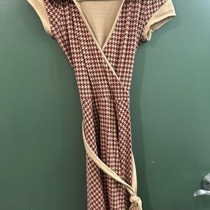 Better Be Burgundy Houndstooth Wrap Midi Dress with Cream Trim